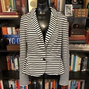 Elle Black & White Striped Peplum Blazer